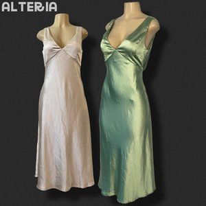 Gatsby Mint - Custom Dyed "Incredible Love" Cowl Back Satin Midi Dresses (2)